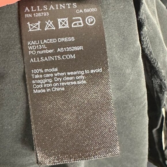 Allsaints Kaili Black Laced Dress Size 2 Shift Minimalist Split 100% Modal Mini - Picture 7 of 14